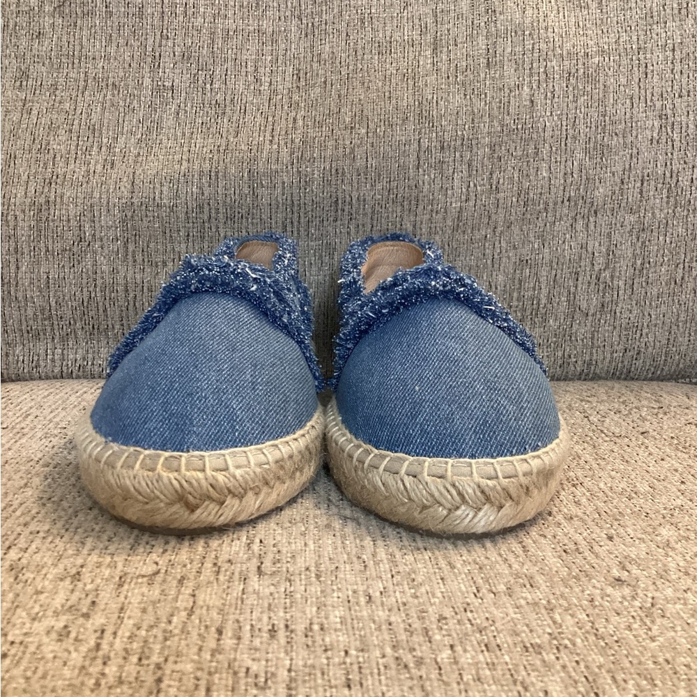 Saks Fifth Avenue Blue Denim Frayed Espadrille Flats - Picture 5 of 13